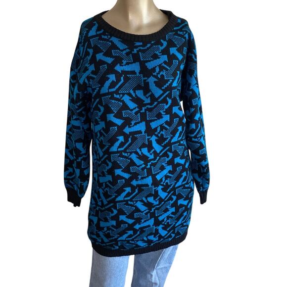 Mister Noah Vintage Sweater 80S Women Medium Blue Black - Picture 1 of 7